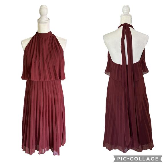 ASOS by design Dresses & Skirts - ASOS Design Burgundy Halter Tie Neck Above Knee Pleated Dress Size 8 Medium